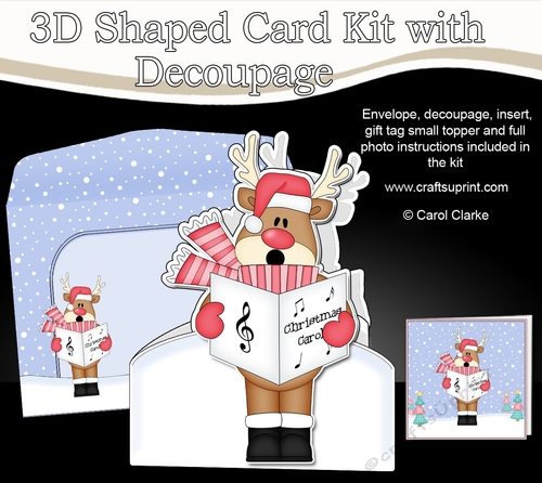3D Shaped Christmas Card Kit  - Rudolph is Carol Singing