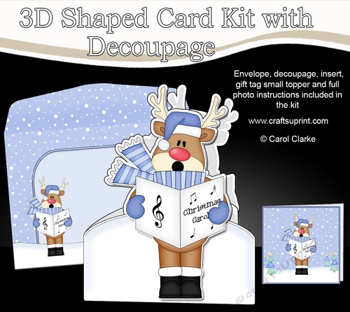 3D Shaped Christmas Card Kit  - Rudolph is Carol Singing