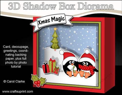 3D Christmas Diorama Shadow Box Card Mini Kit  - Pip Penguin is is Love