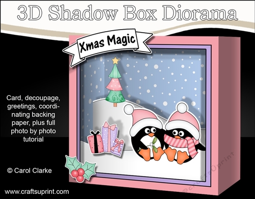3D Christmas Diorama Shadow Box Card Mini Kit  - Pip Penguin is is Love
