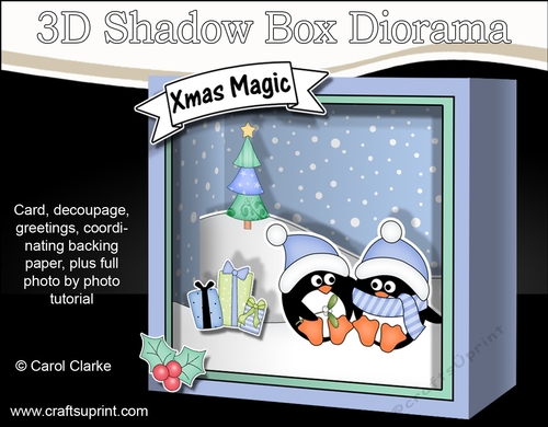 3D Christmas Diorama Shadow Box Card Mini Kit  - Pip Penguin is is Love