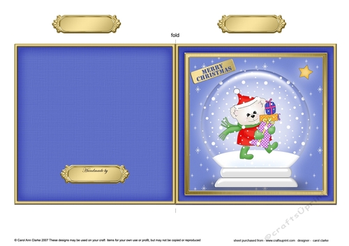 Cute Christmas Teddy in a Snowglobe Quick Cut and Fold Card  