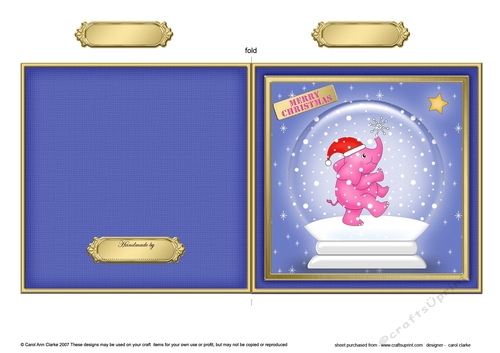 Cute Christmas Elephant in a Snowglobe Quick Cut and Fold Card  