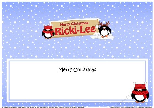 Large DL Merry Christmas RICKI-LEE insert