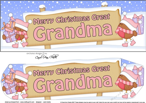 large DL Merry Christmas GREAT GRANDMA with Robins insert