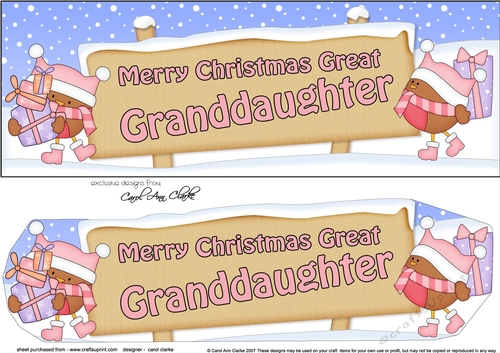 large DL Merry Christmas GREAT GRANDDAUGHTER with Robins insert