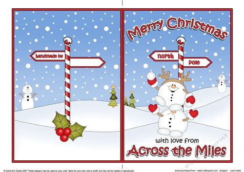 5 x 7 Quick Cut and Fold Card - Merry Christmas Across the Miles with Snowball Sam