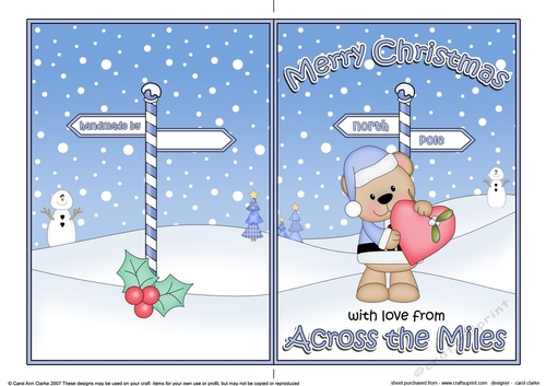5 x 7 Quick Cut and Fold Card - Merry Christmas Across the Miles with Livvy Bear