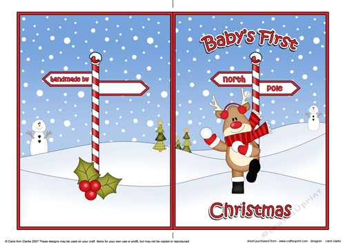 5 x 7 Quick Cut and Fold Card - Babys First Christmas with Rudolph