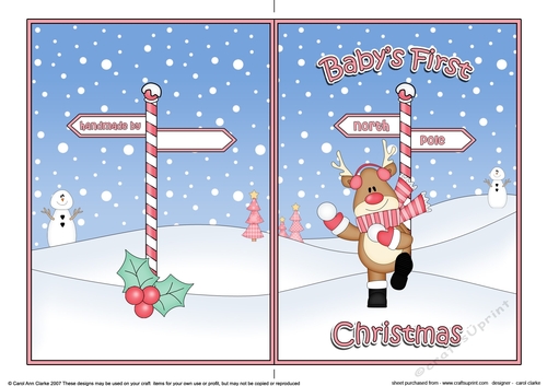 5 x 7 Quick Cut and Fold Card - Babys First Christmas with Rudolph
