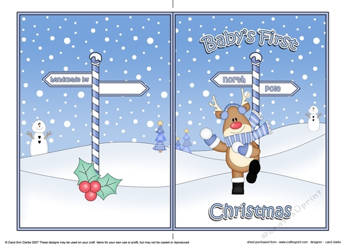 5 x 7 Quick Cut and Fold Card - Babys First Christmas with Rudolph