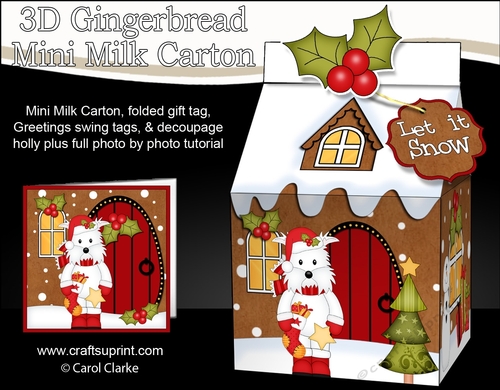 3D Christmas Milk Carton Gingerbread House Treat Box Mini Kit -  Jock Westie dog has an Xmas Stocking