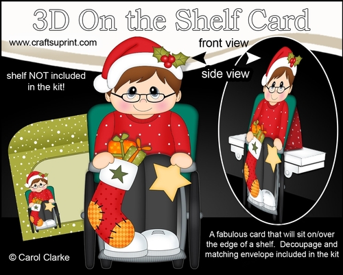 3D Christmas On the Shelf Card Kit - Christmas Wheelchair User Teen Boy has an Xmas Stocking