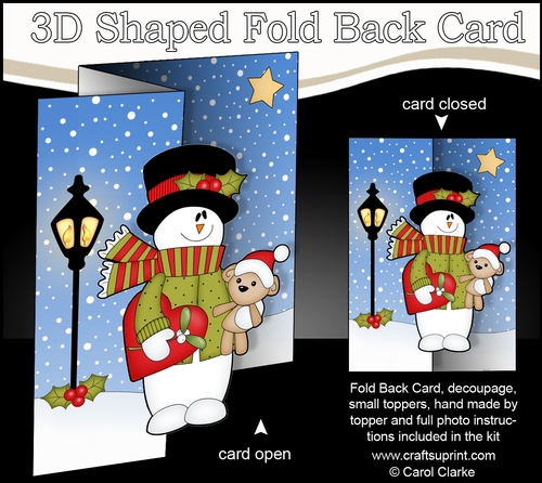 3D Shaped No-Hole Fold Back Christmas Card Mini Kit  - Snowman Rio is in Love