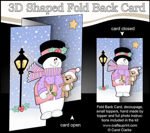 3D Shaped No-Hole Fold Back Christmas Card Mini Kit  - Snowman Rio is in Love