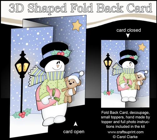 3D Shaped No-Hole Fold Back Christmas Card Mini Kit  - Snowman Rio is in Love