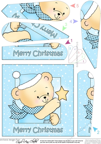 Cute Hunney Bear Robert has a Christmas Star - Fan Pyramage Topper