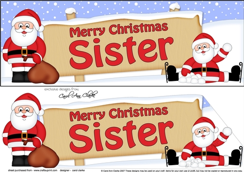 large DL Merry Christmas SISTER with Santa 3D decoupage
