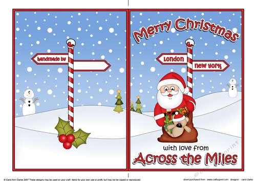 5 x 7 Quick Cut and Fold Card - Merry Christmas Across the Miles - LONDON/NEW YORK with Santa