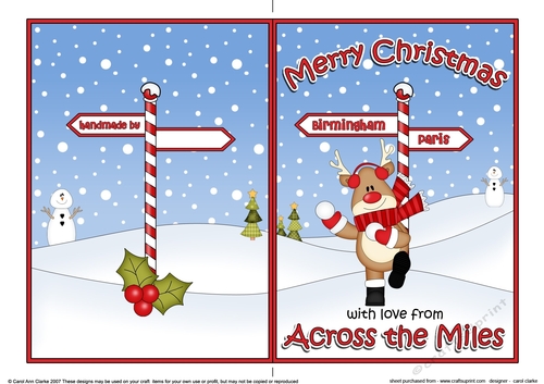 5 x 7 Quick Cut and Fold Card - Merry Christmas Across the Miles - BIRMINGHAM/PARIS with Rudolph
