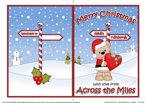 5 x 7 Quick Cut and Fold Card - Merry Christmas Across the Miles - DUBLIN/EDINBURGH with Livvy Bear