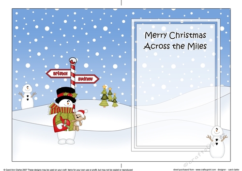 5 x 7 matching insert - Merry Christmas Across the Miles - BRISTOL/SYDNEY with Snowman