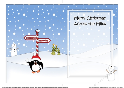 5 x 7 matching insert - Merry Christmas Across the Miles - SCOTLAND/AMERICA with Penguin
