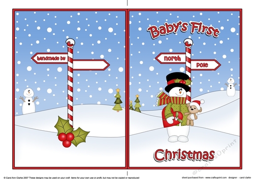 5 x 7 Quick Cut and Fold Card - Babys First Christmas with Snowman