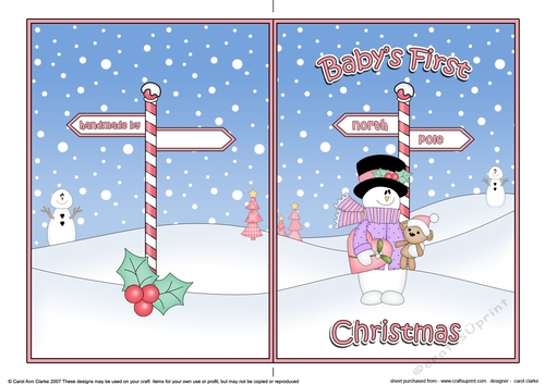 5 x 7 Quick Cut and Fold Card - Babys First Christmas with Snowman