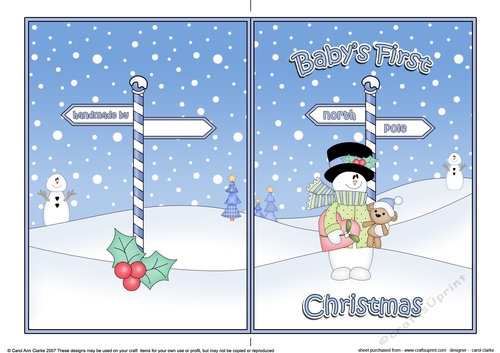 5 x 7 Quick Cut and Fold Card - Babys First Christmas with Snowman