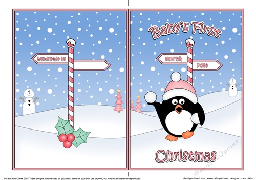5 x 7 Quick Cut and Fold Card - Babys First Christmas with Pip Penguin