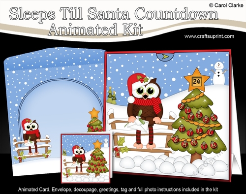 3D Animated Sleeps Till Santa Christmas Tree Countdown Card Kit - Little Hoot Owl