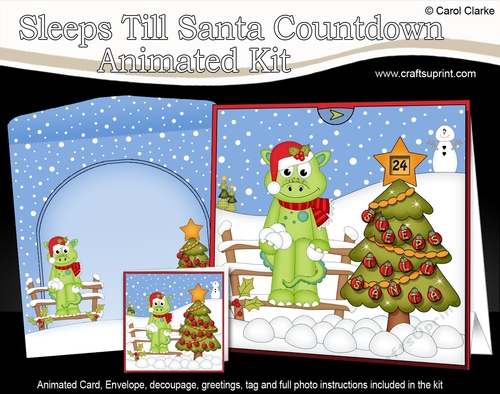 3D Animated Sleeps Till Santa Christmas Tree Countdown Card Kit - Denis Dinosaur