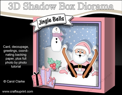 3D Christmas Diorama Shadow Box Card Mini Kit  - OOps Santa is Skiing!