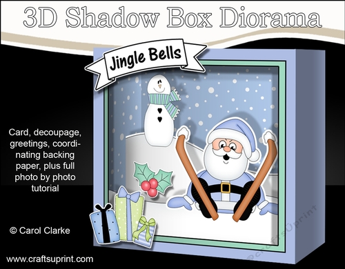 3D Christmas Diorama Shadow Box Card Mini Kit  - OOps Santa is Skiing!