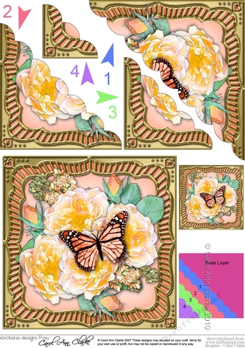 Flowers & Butterfly in a Gold Frame Scalloped Corner Stacker