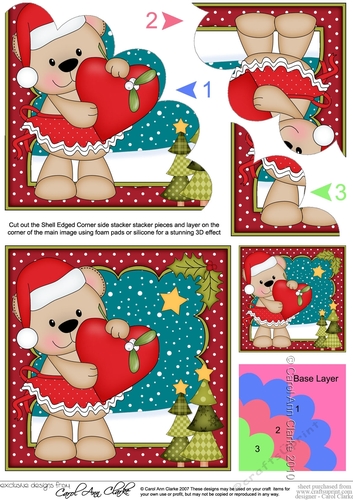 Christmas Livvy Bear is in Love Shell Edged Corner Stacker
