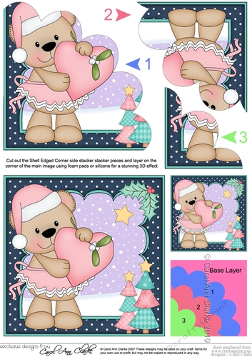 Christmas Livvy Bear is in Love Shell Edged Corner Stacker