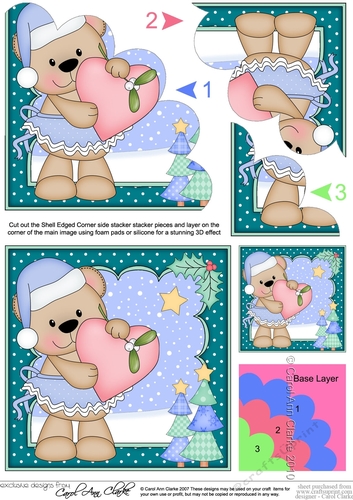 Christmas Livvy Bear is in Love Shell Edged Corner Stacker