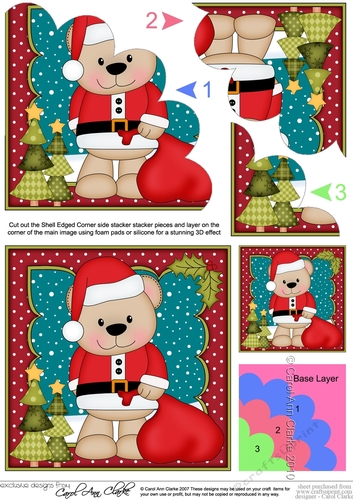 Christmas Livvy Bear has a Sack of Presents Shell Edged Corner Stacker