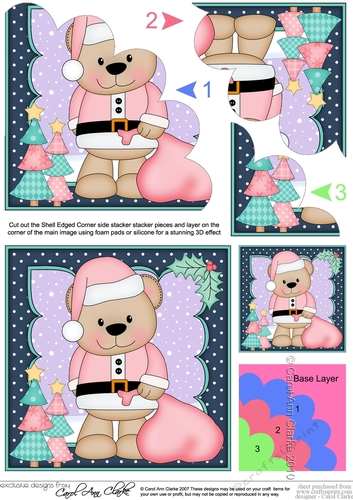 Christmas Livvy Bear has a Sack of Presents Shell Edged Corner Stacker