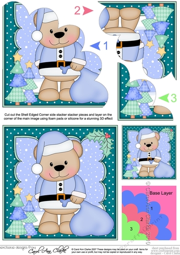 Christmas Livvy Bear has a Sack of Presents Shell Edged Corner Stacker