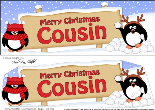 large DL Merry Christmas COUSIN with Penguins 3D decoupage
