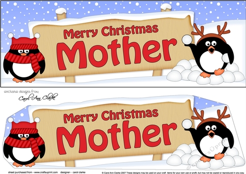 large DL Merry Christmas MOTHER with Penguins 3D decoupage
