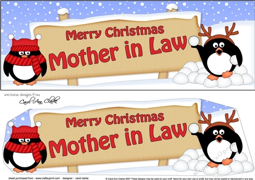large DL Merry Christmas MOTHER IN LAW with Penguins 3D decoupage