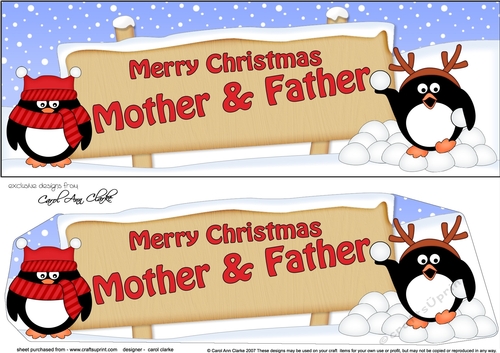 large DL Merry Christmas MOTHER & FATHER with Penguins 3D decoupage