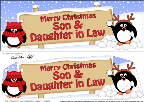 large DL Merry Christmas SON & DAUGHTER IN LAW with Penguins 3D decoupage