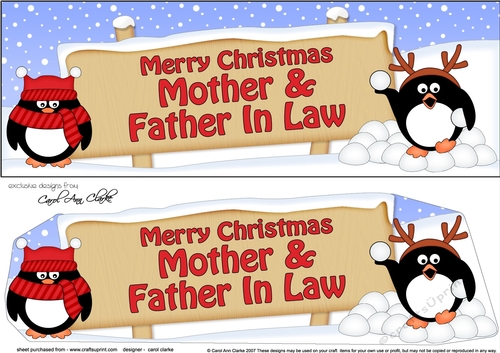 large DL Merry Christmas MOTHER & FATHER IN LAW with Penguins 3D decoupage