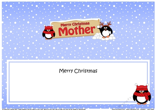 large DL Merry Christmas MOTHER with Penguins insert
