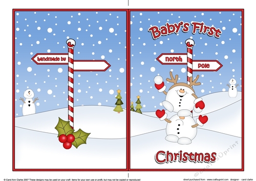 5 x 7 Quick Cut and Fold Card - Babys First Christmas with Snowball Sam